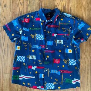 Stussy Navy Multicolor Flag Pattern Shirt